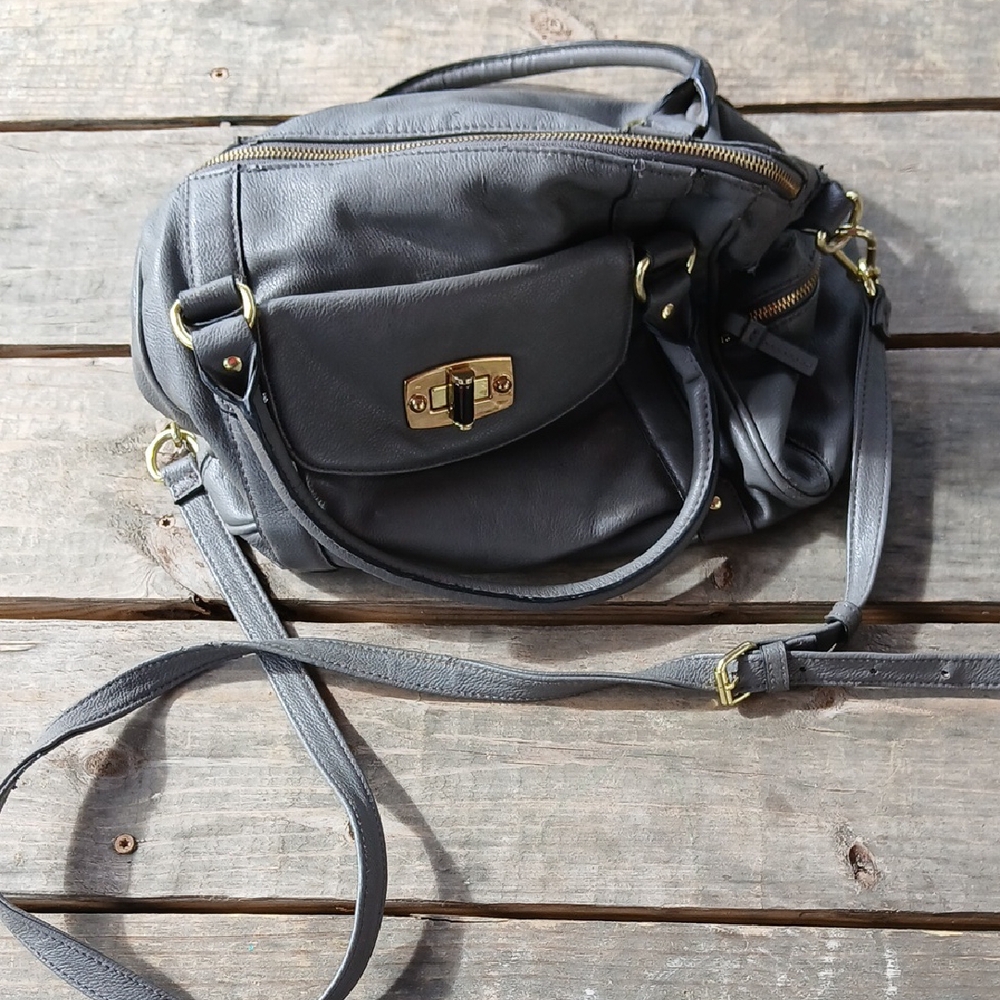 Merona Dark Gray Crossbody Bag with Gold Accents